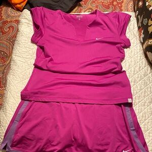 Nike Fuchsia Sports Top, Skirt and shorts Set